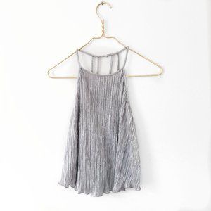 NWT Forever 21 Silver Metallic Pleated Tank Top